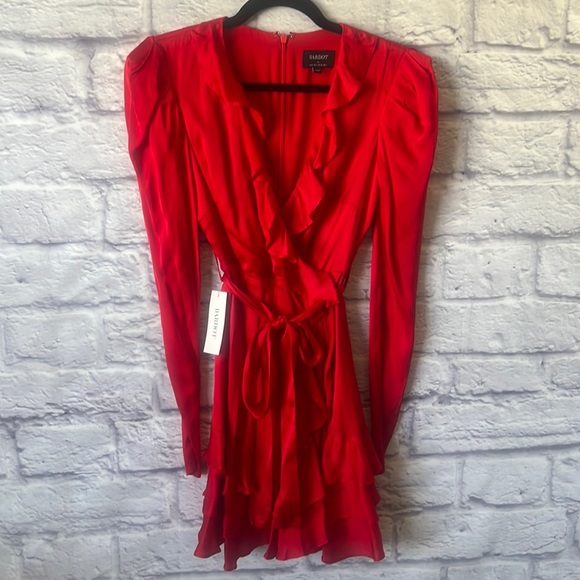 NWT Bardot Red Long Sleeve Ruffle Trim Mini Dress Size XS US 2. - Picture 5 of 12